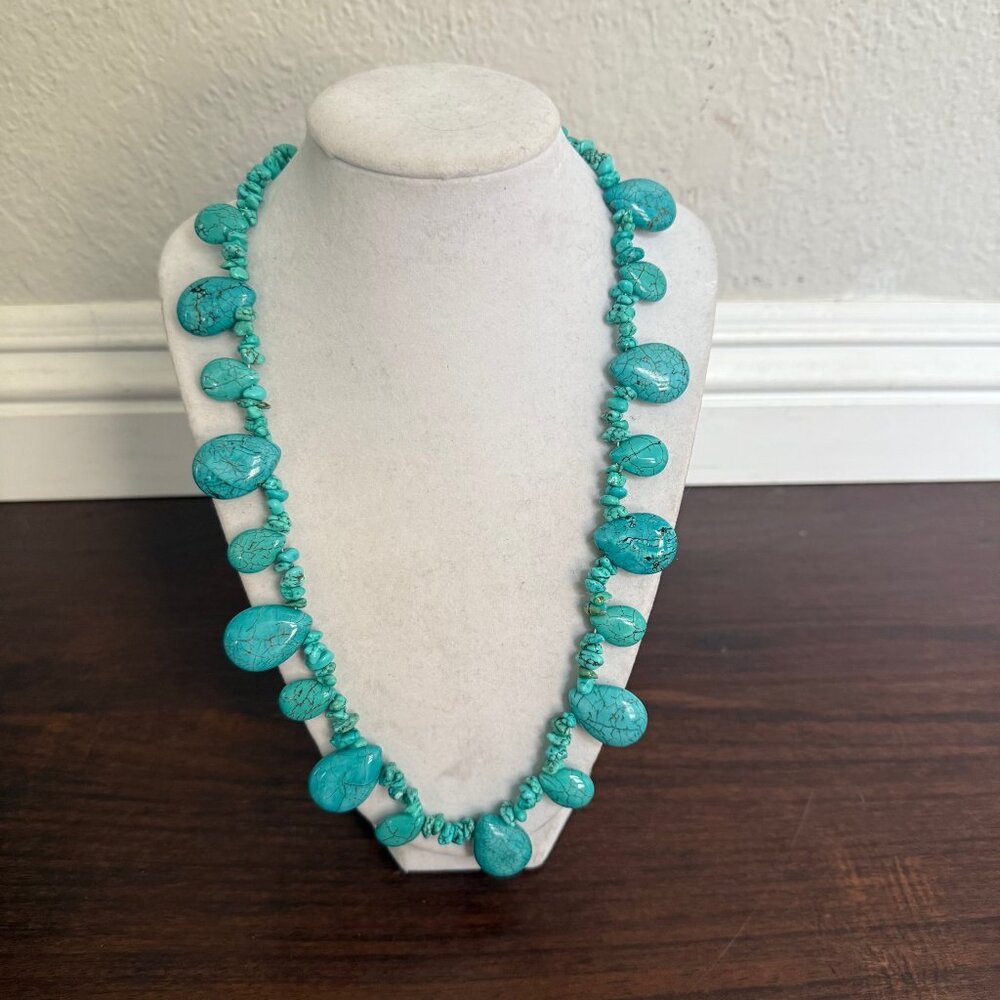 Natural Blue Turquoise Teardrop Pear Silver Handmade Necklace